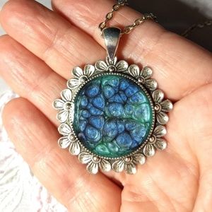 Hand painted silver pendant